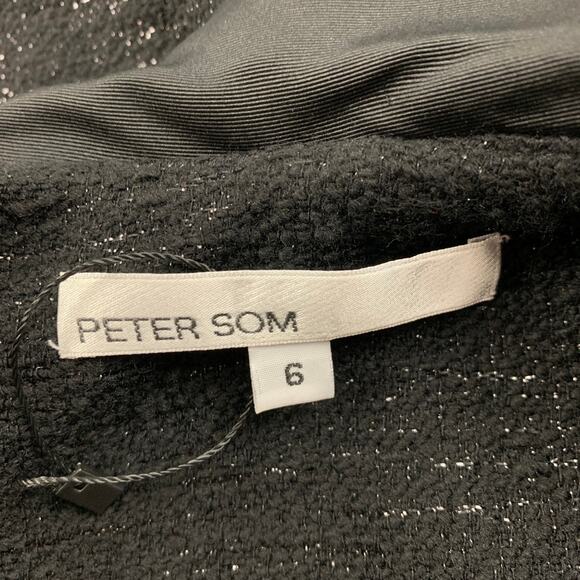 PETER SOM Size 6 Black Silver Wool Blend Tweed A-Line Coat - Picture 5 of 5
